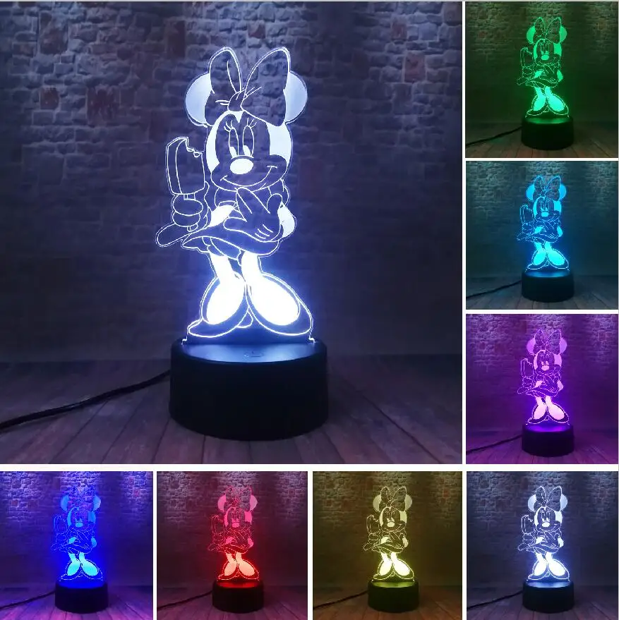 Minnie 2 Горячий светящийся мультяшный 3D Микки Маус для девочек и мальчиков, светодиодный ночник с градиентом, USB сенсорный светодиодный светильник, детская Рождественская игрушка, подарки - Испускаемый цвет: Minnie 2
