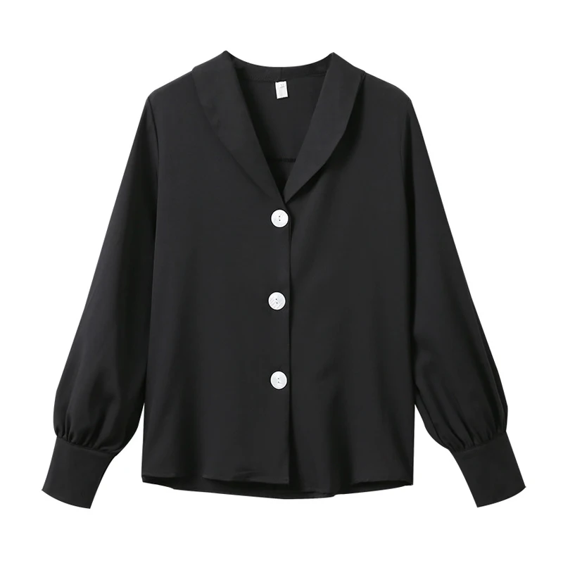 Casual Solid Female Shirts Outwear Tops 2019 Autumn New Women Chiffon Blouse Office Lady V-neck Button Loose Clothing |