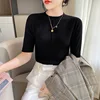 New Fashion Cashmere Sweater Women Knitted Short Sleeve Pullover Women Sweter Short Sleeve Mock Neck Tops 6