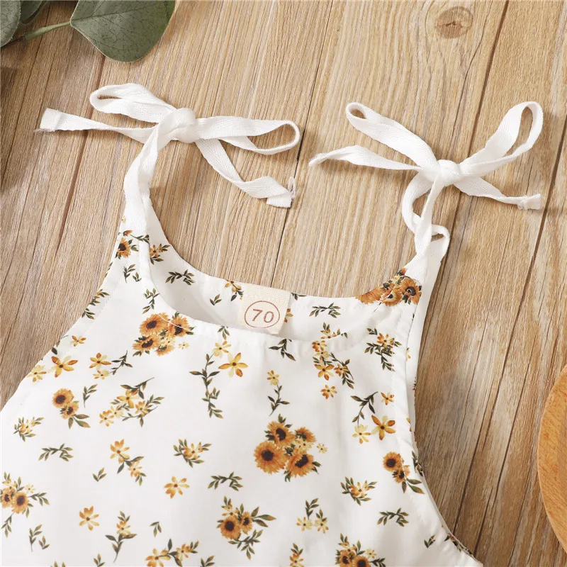 

Toddler Camisole Romper with Flower Print Adjustable Strap Bottom Button High Waist Summer Clothing