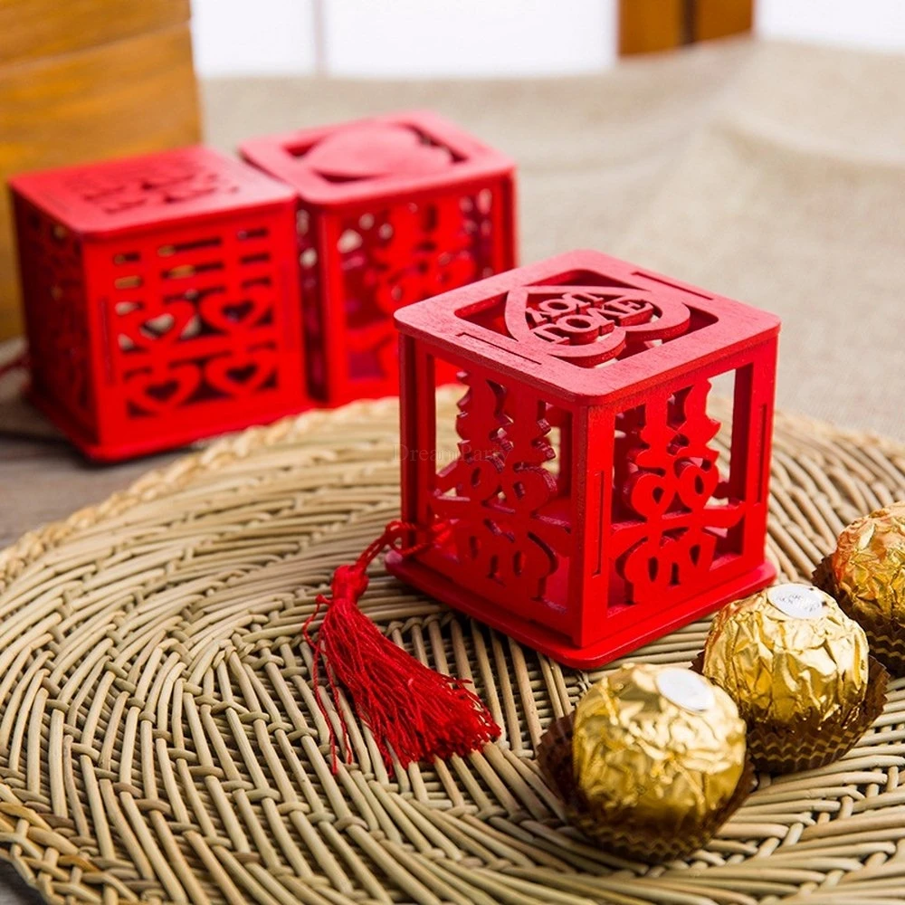 10PCS Chinese Style Wooden Wedding Candy Box New Creative Personality Ceremony Gift Hollow | Дом и сад