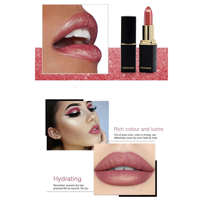 Женская Блестящая металлическая помада алмазная жемчужина меняющая цвет при