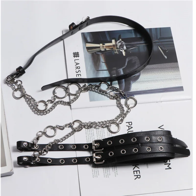 

IEFB Men's 2021 New Punk Style Various Kinds Wearing Ins Trends Black Detachable Chain Decoration Connection Strap Wide Waist