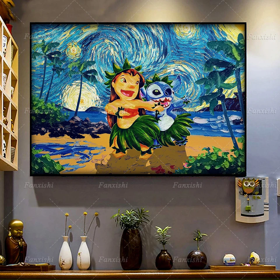 

Lilo And Stitch Starry Night Poster Lilo And Stitch Hawaii Painting Living Room Decor Canvas Wall Art Prints Children Room Decor