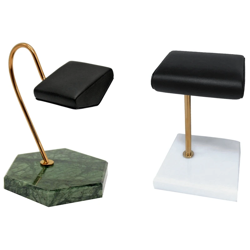 

Marble Watch Bracelet Stand Black PU Leather Jewelry Stand & Watch Display Stand Green Natural Marble Base Gold Metal