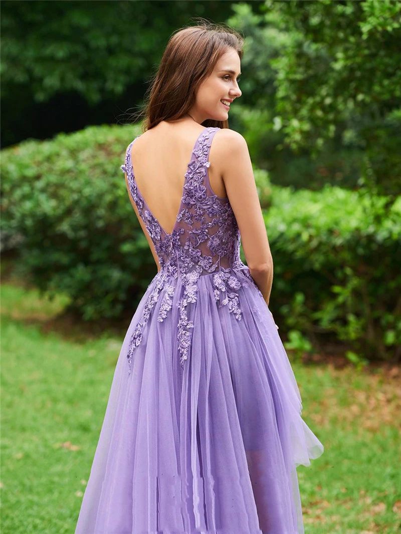 JaneVini очаровательные сиреневые длинные платья для выпускного вечера с v-образным