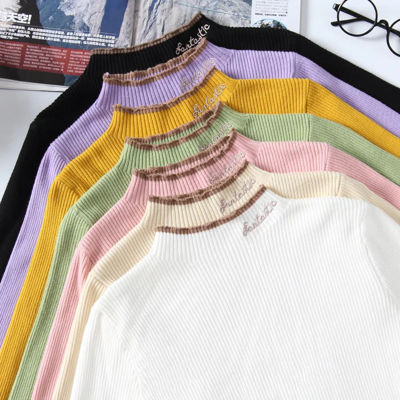 Простые пуловеры водолазка свитер для женщин тонкая трикотажная рубашка зимние