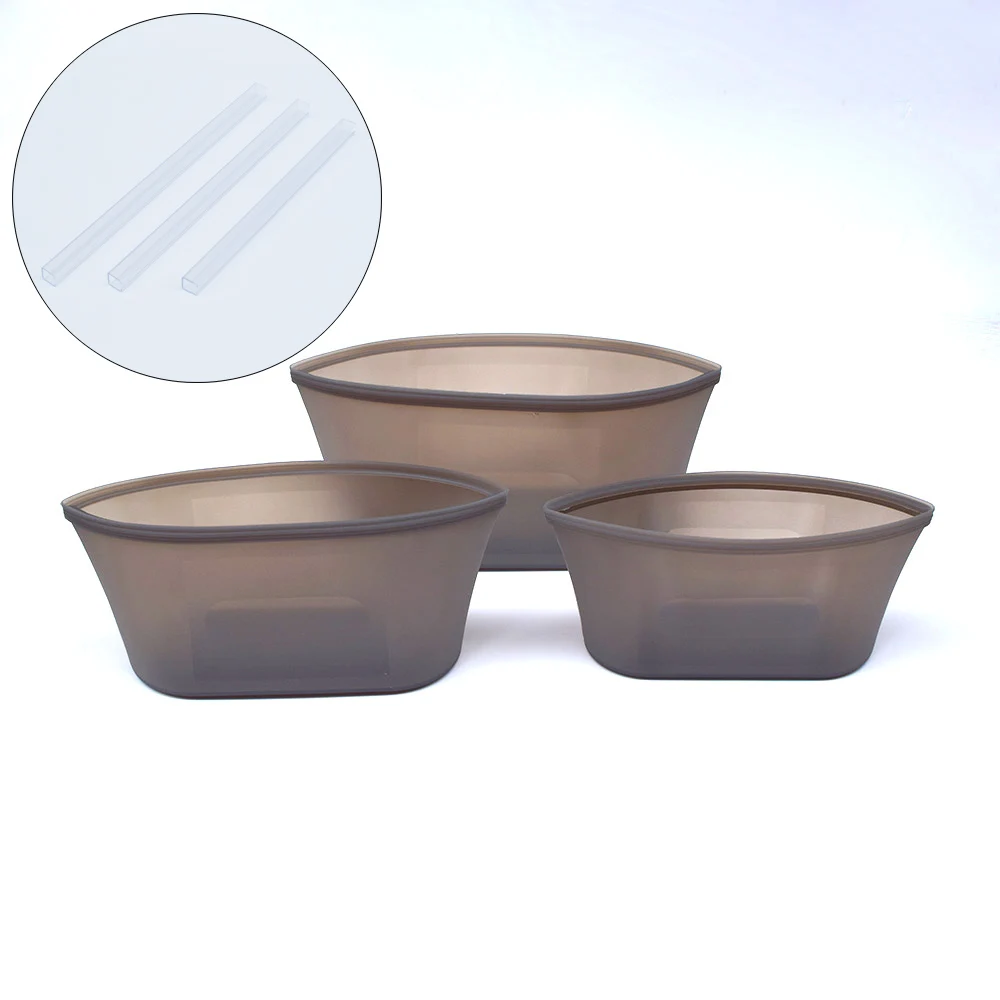 3Pcs Grey Dishes TETOU силиконовые контейнеры для хранения продуктов герметичная миска для свежей еды многоразовый закрывающийся мешок для фруктов и овощей с уплотнительными зажимами Прямая поставка - Цвет: 3Pcs Grey Dishes