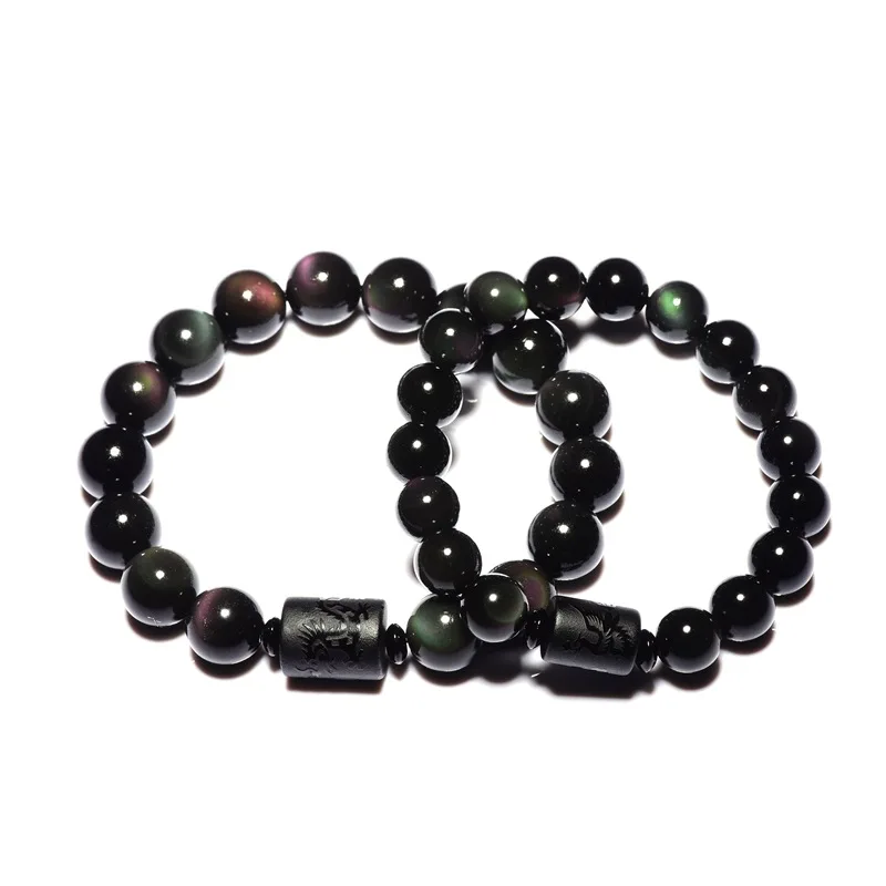 Черный обсидиан натуральный камень Пара Браслеты для мужчин и женщин дракон