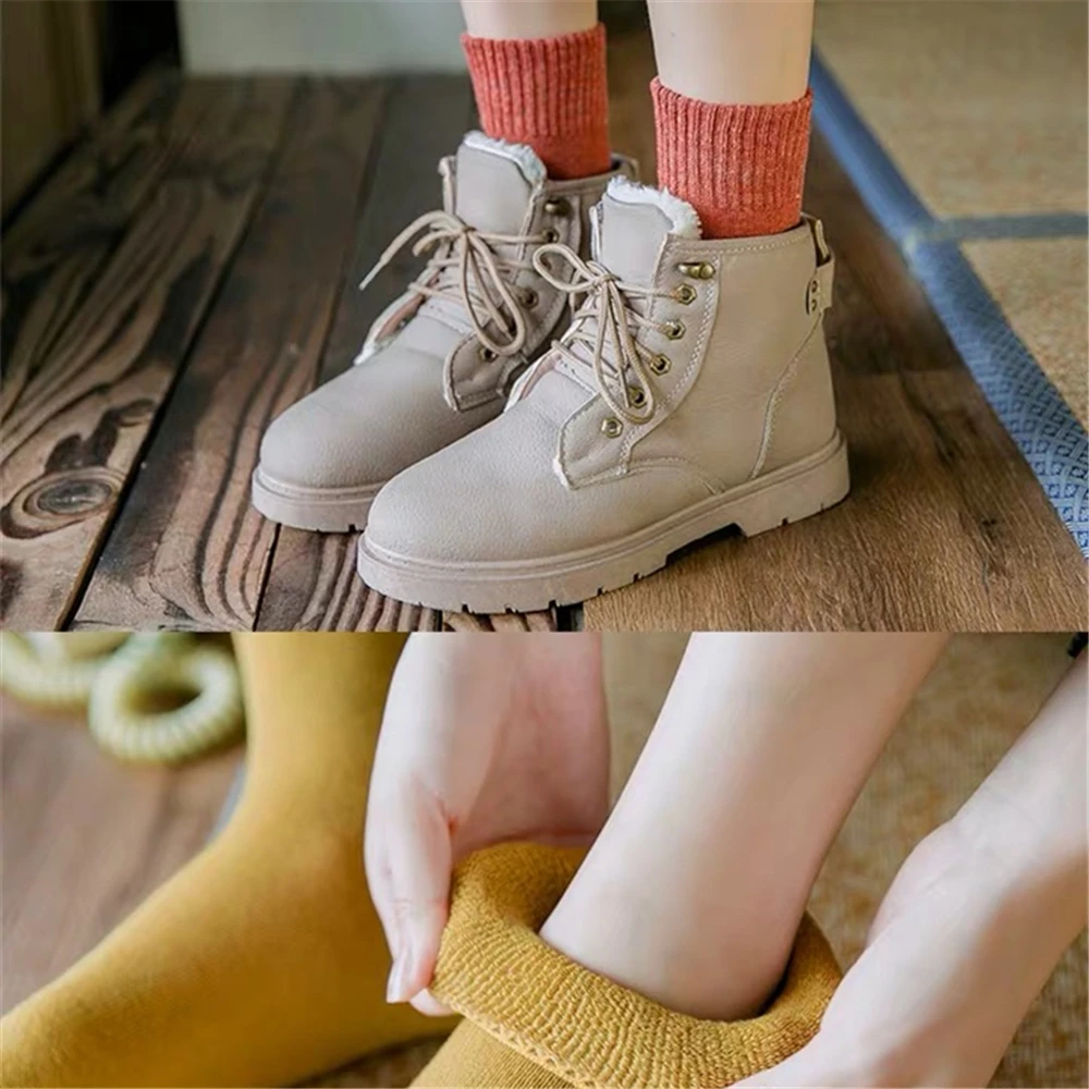 Women Winter Multicolor Plus Velvet Thick Cotton Socks Harajuku Japanese Casual Fashion Trend Funny Candy Color Cute Crew Socks