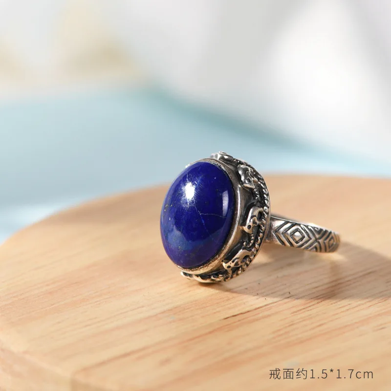 

Retro Swastika/Elephant/Snowflake/Copper Money Pattern/S925 Silver Jewelry Trendy Lapis Lazuli Woman Ring