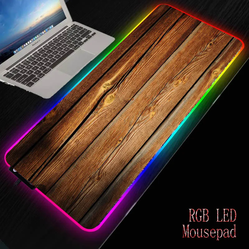 Большой коврик для мыши MRGBEST с коричневой деревянной текстурой RGB игровой