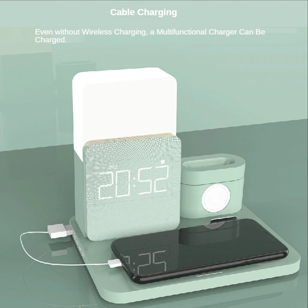 night light clock qi wireless charger pad for apple watch 6 5 4 iphone 12pro max 12 11pro xs airpods pro wireless charging dock free global shipping