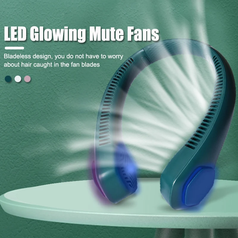 

Neck Fan Cooling Portable Bladeless Mini Electric Fan USB Rechargeable Summer Air Cooler LED Glowing Wearable Mute Fans