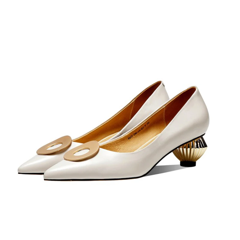 

MLJUESE 2021 Women Pumps Soft Cow leather Autumn Spring Slip on Metal Decoration Black Color Pointed toe high heels pumps