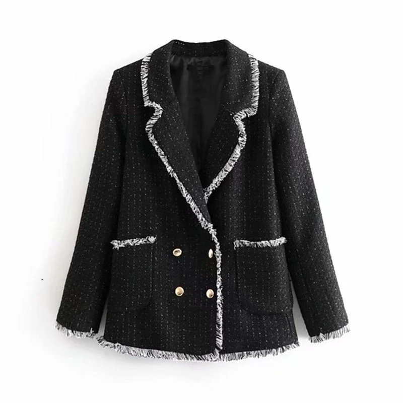 2019 модные двубортные клетчатые блейзеры для женщин с кисточками элегантный