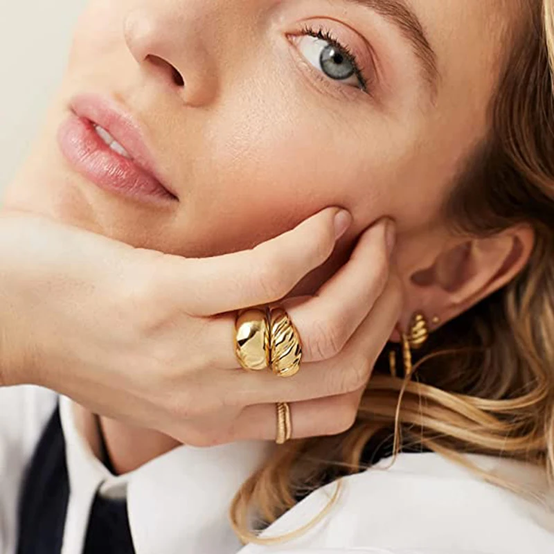 Женское массивное Винтажное кольцо со звездами золотистое составное с