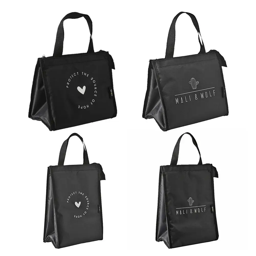 

Black Cactus Love Pattern Lunch Bag Insulation Bento Pouch Travel Food Organizer Picnic School Holder Storage Supplies