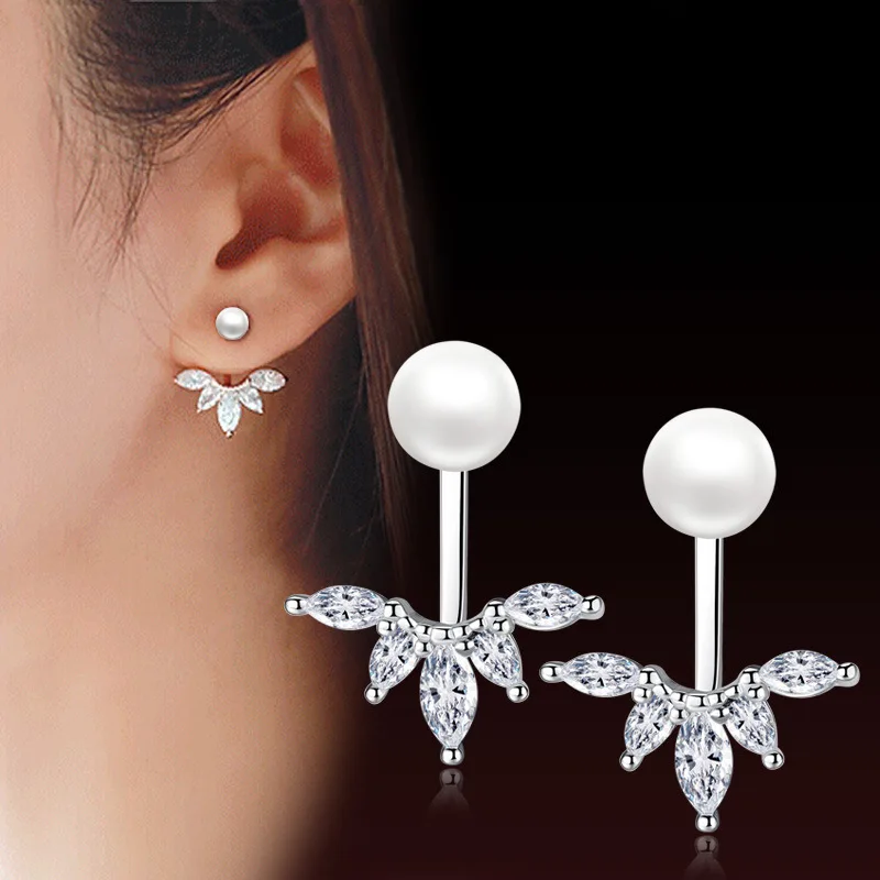 

Silver Plated New Style Exquisite Jewelry Charm Woman Fashion Earrings Retro Pearl AAA Cubic Zirconia Flower Pop Earrings