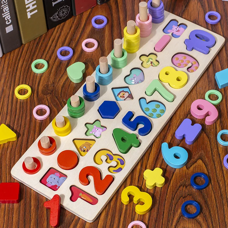 Juguetes educativos Montessori para ni&ntilde;os, tablero de juego de aprendizaje temprano de madera, en forma de color, para ni&ntilde;os de 3 a&ntilde;os-5
