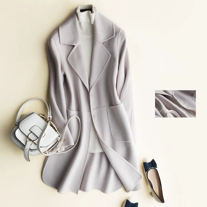 Женское длинное двустороннее кашемировое пальто Корейская верхняя одежда из 2019