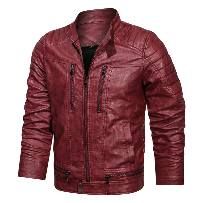 

AIOPESON Urban Fashion Stand Collar Leather Jacket Men Casual Solid Color Zipper Mens Jackets New Autumn Leather Jackets Men