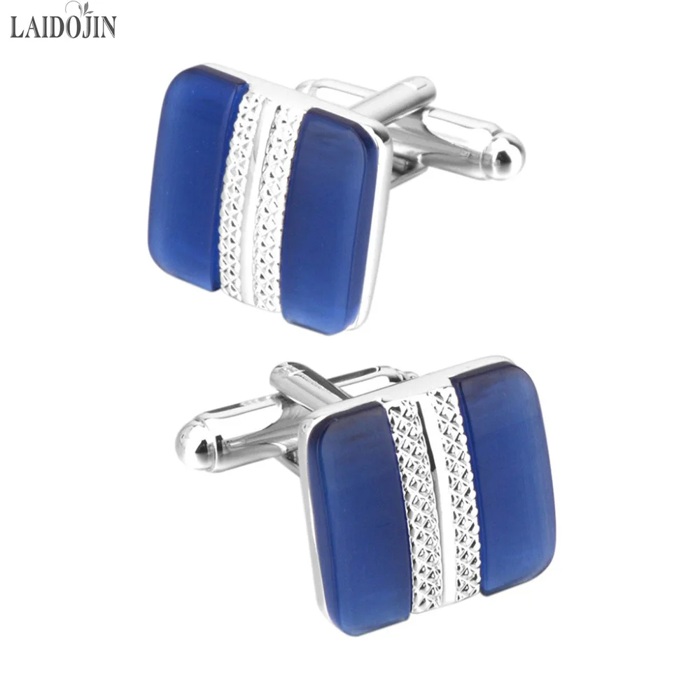 LAIDOJIN Brand Luxury Blue Opal Cufflinks for Mens Suit Shirt High Quality Stone Cuff links Custom Logo Special Gift Jewelry