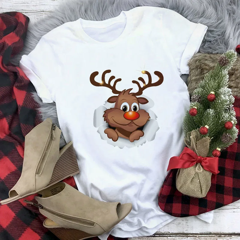 

Cute Deer Santa Claus Printed Shirts Merry Christmas T Shirt Women Fashion Graphic Cute Tee Kawaii TShirt Hipster Camiseta Mujer