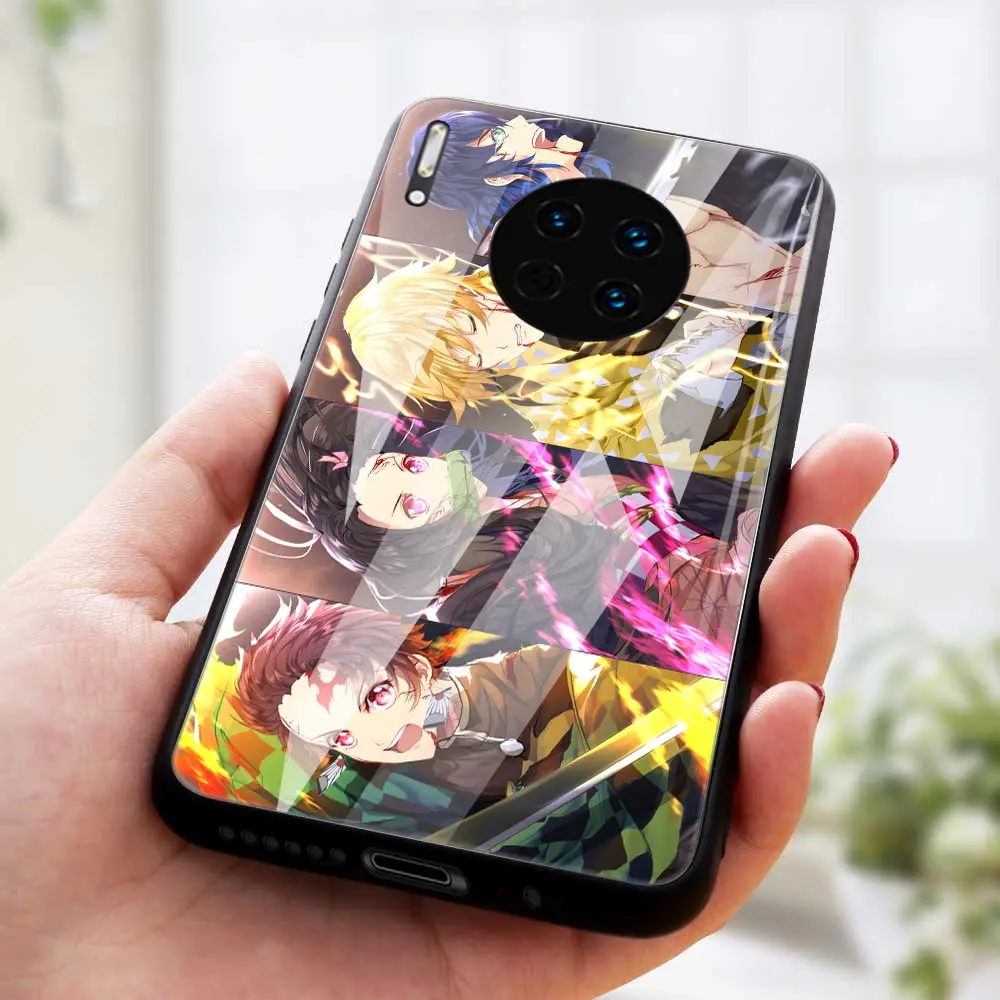 Чехол для телефона Demon Slayer Kimetsu чехол из закаленного стекла без Yaiba Huawei P20 P30 P40 Lite E P