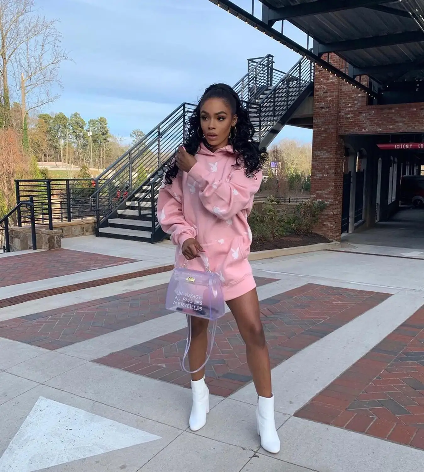 

Pink White Print Slim Pencil Hoody Dress 2020 Hot Sale Spring Autumn Streetwear Women Hooded Collar Long Sleeve Mini Vestidos