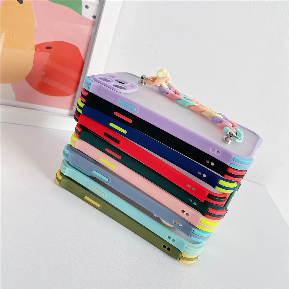 Браслетообразный чехол для телефона Shockproof для Honor Play 3e, 4, 20, 30 Pro Lite, 30i, V40, цветная цепочка, силиконовая жесткая задняя крышка.