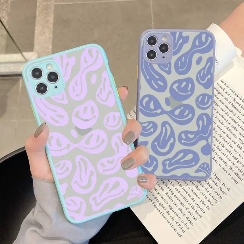 

Cute Funny Trippy Smiley Face Phone Case for iPhone X XR XS 7 8 Plus 11 12 13 pro MAX 13mini Translucent Matte Shockproof Case