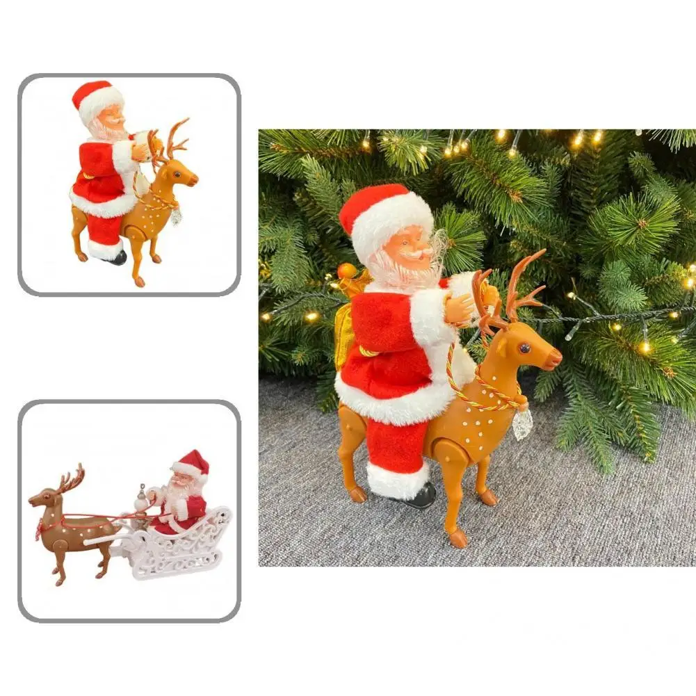 

Simulated Convenient Exquisite Christmas Decoration Elk Pulling Santa Claus Toy Xmas Ornament for Desktop
