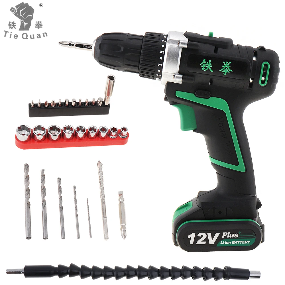 

100 - 240V Cordless 12V Electric Drill / Screwdriver with Rotation Adjustment Switch and 29pcs Accessories Set for Screws