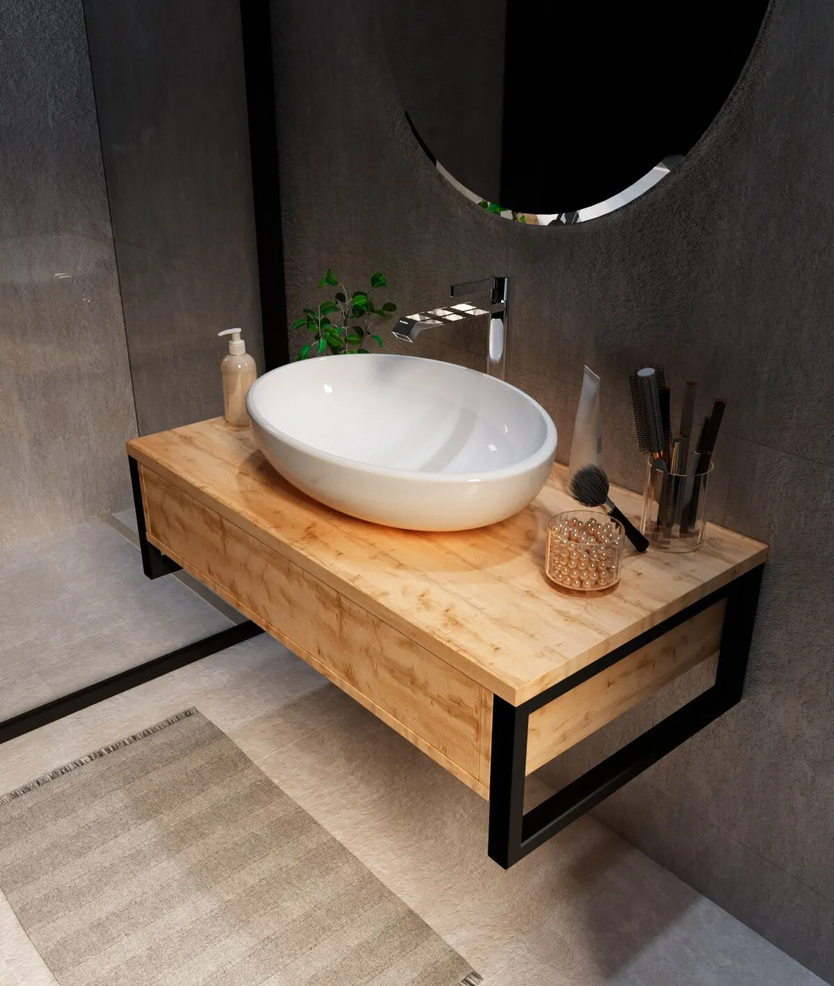 Тумба для ванной комнаты 1Marka GRUNGE LOFT 90П 1вя Дуб Вотан У85843 | Строительство и ремонт