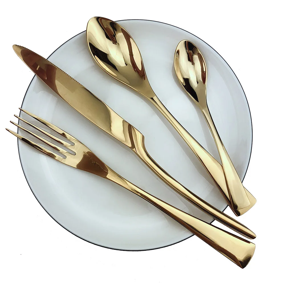 

Brand New Hot Sale Luxury 24-Piece Shiny Mirror Gold Black Cutlery Dinnerware Set Tableware Flatware Set 18/10 Stainless Steel