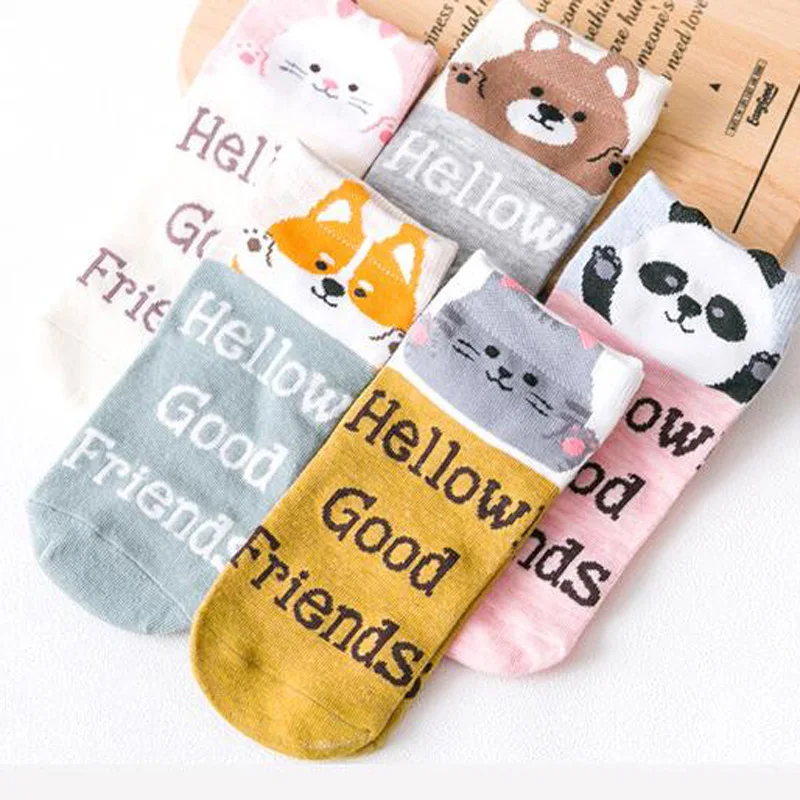 LERFEY Women Cute Animal Socks Cotton Comfort Cartoon Short Style Cat Rabbit Bear Letter Pattern Lovely Ankle Funny Sock | Женская