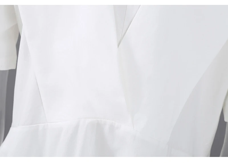 

[EAM] Women White Ruffle Asymmetrical Casual Dress New Lapel Short Sleeve Loose Fit Fashion Tide Spring Summer 2021 1DD7379