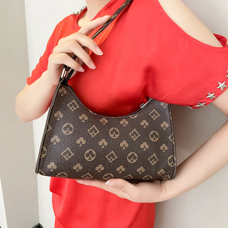 

Vintage Printing shoulder bag Fashion Brand Messenger Bags for Women Pu Leather Baguette Bag Lady Small Handbag and Purse 2021