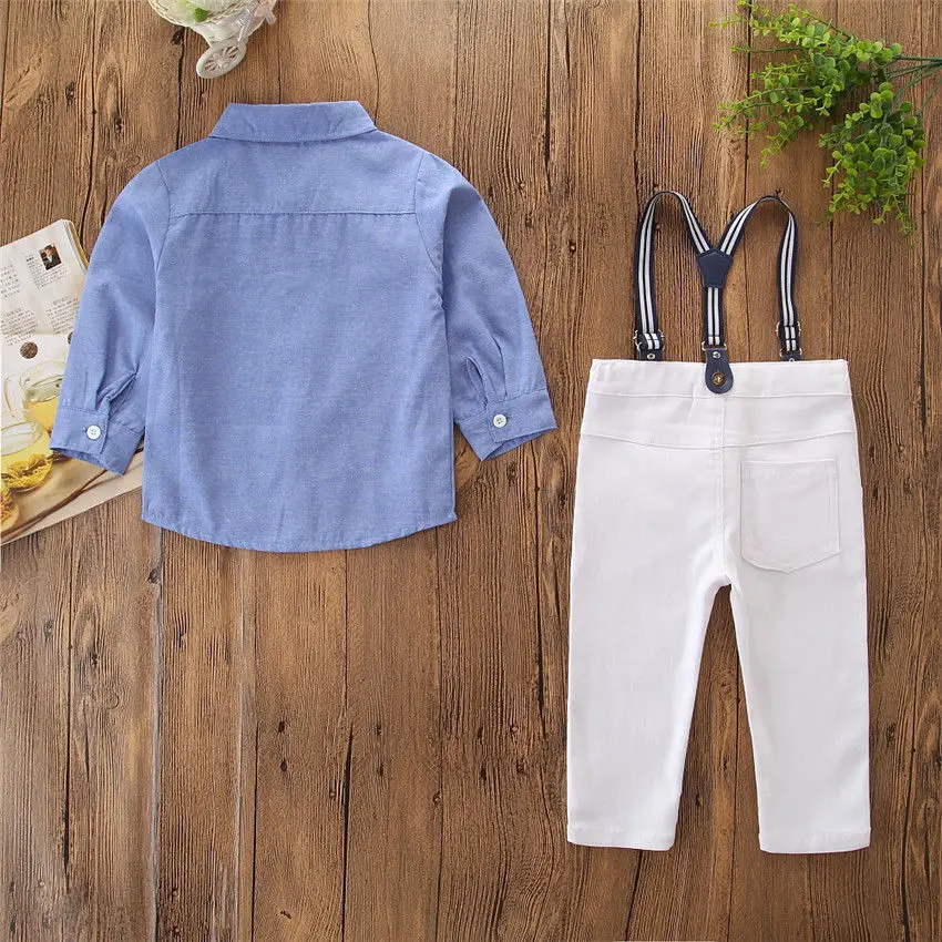 Рубашка для маленьких мальчиков футболка топ + штаны на подтяжках комбинезоны