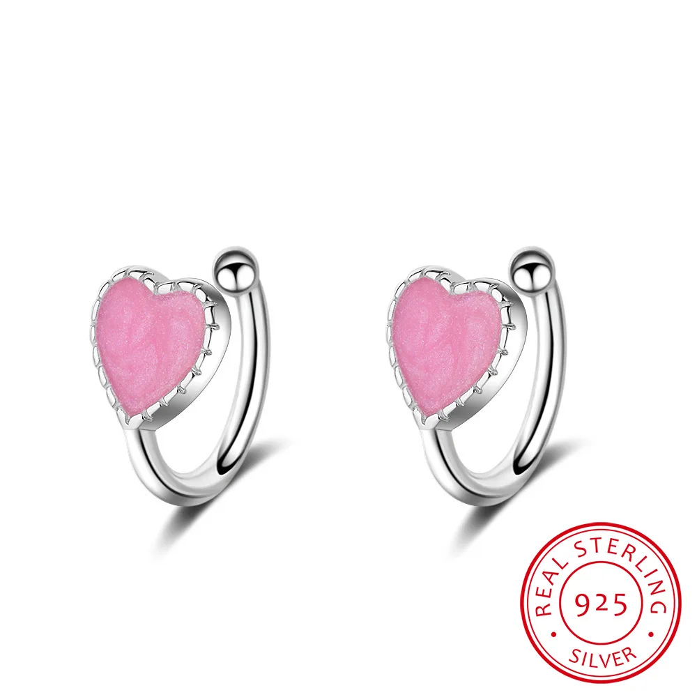 Модные детские 925 Серебряные розовые зеленые эмалевые милые серьги-клипсы в