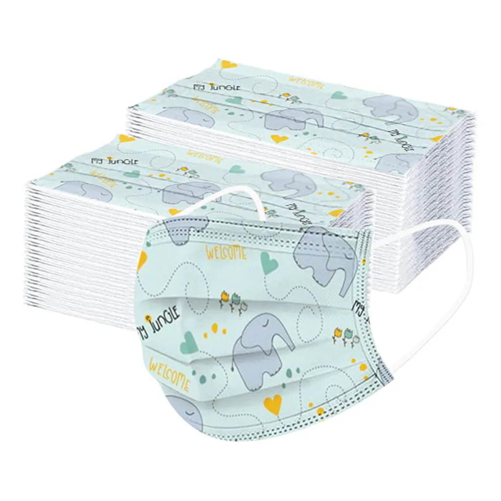 

50Pcs Kids Child Disposable Cartoon Mouth Mask 3 Layer Breathable Children's Non Wovens Mask Thick Warm Face Earloop Mask