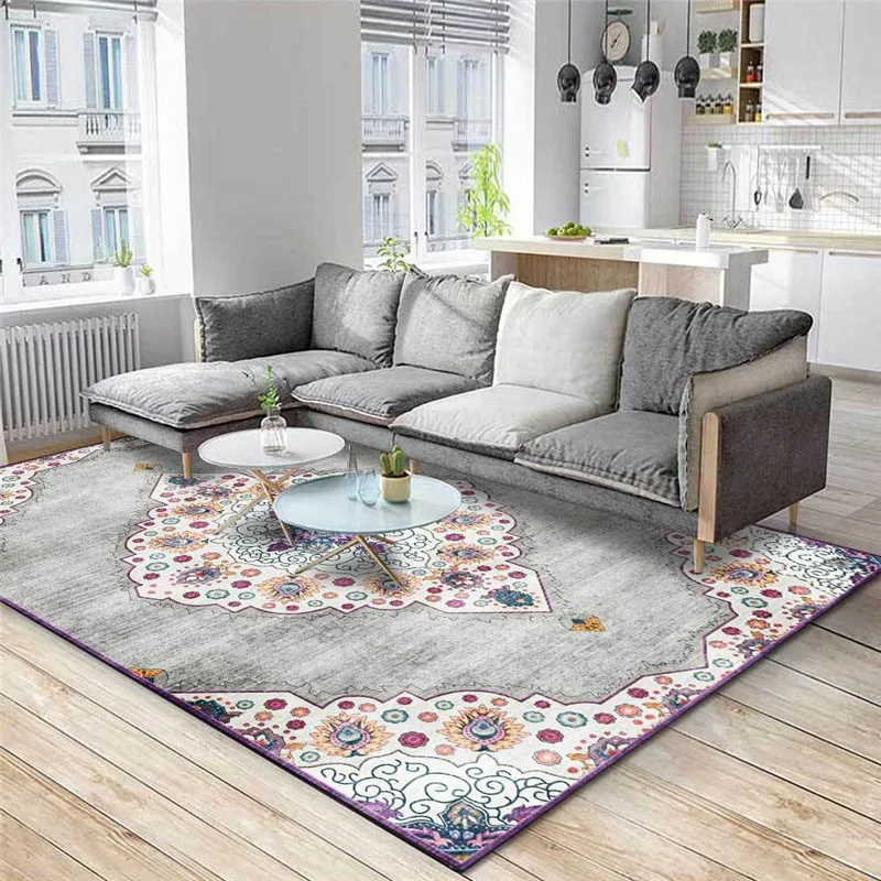 

Fashion European-Style Rug Gray Court Flower Ethnic-Style Princess Style Carpet Living Room Bedroom Bed Blanket Bath Mat