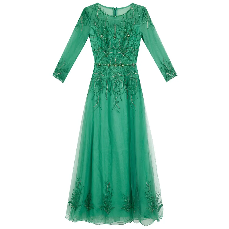 

Long Dress XXXL 2021 Spring Summer Wedding Party Women Luxurious Embroidery Beading Deco Green Pink Red Long Maxi Dress Festival