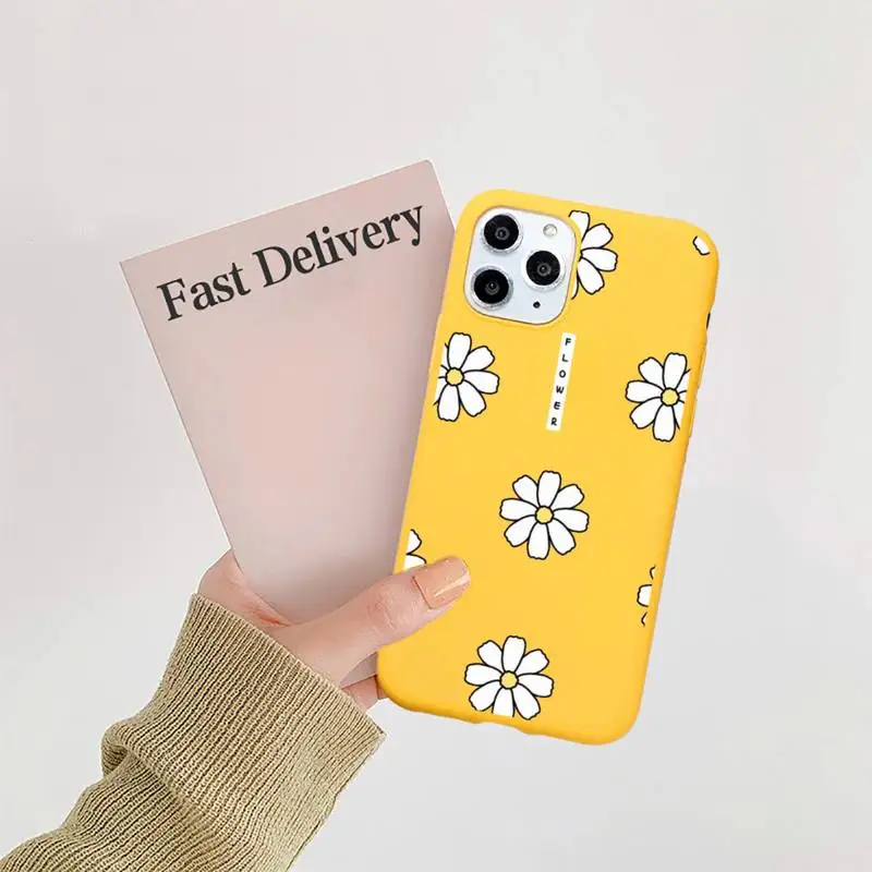 

Cute cartoon daisy flower Phone Case Candy Color Yellow for iPhone 11 12 pro XS MAX 8 7 6 6S Plus X 5S SE 2020 XR