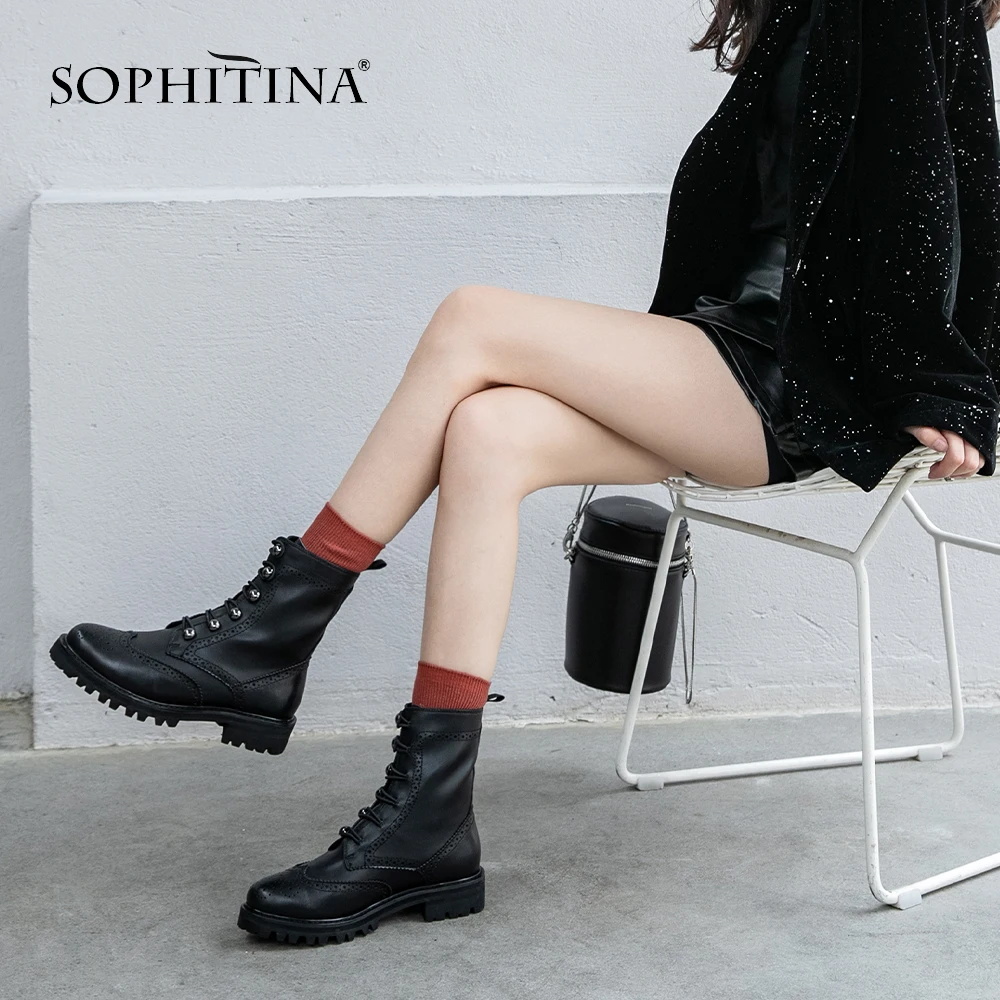 SOPHITINA/ботинки с круглым носком из высококачественной натуральной кожи; удобные модные однотонные женские ботинки ручной работы на квадратном каблуке; MO303