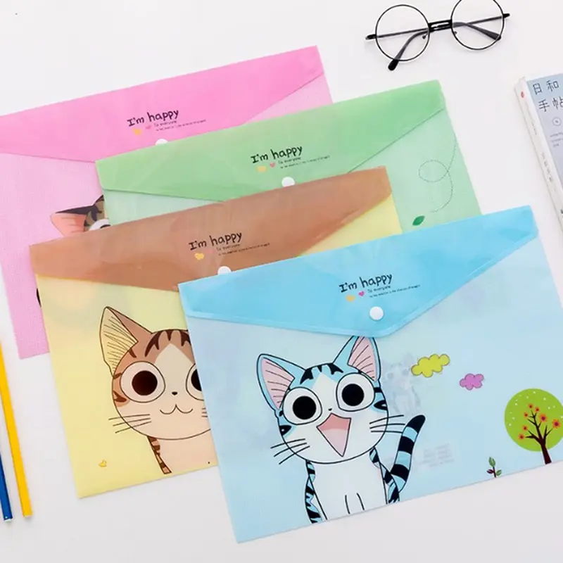 

2PCS Kawaii PVC A4 Cheese Cat File Bag Stationery Bag Korean Style Cute Document Filing Folder Products Office School Supplies