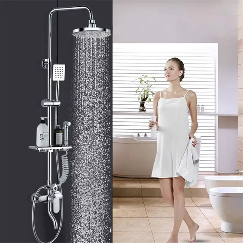 

Bathroom Rainfall Shower Head ABS Chrome Water Saving High Pressure Shower Spay SPA Extension Arm Luxury Shower Head