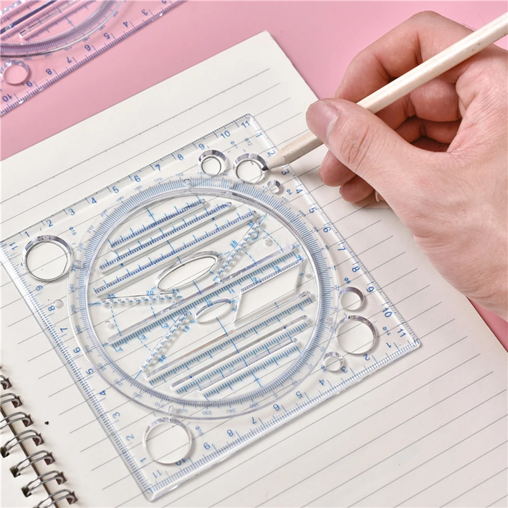 

Multi-function Rotatable Drawing Ruler Template Design Geometry Circle Drafting Measuring Scale Plastic Ruler Student Stationery