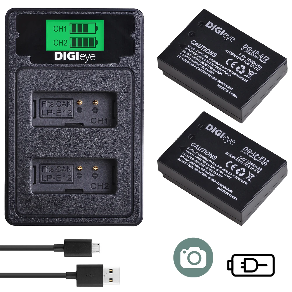 

LP-E12 E12 Battery 2 Pack and Dual Usb Charger Compatible with Canon Rebel SL1, EOS-M, EOS M2, EOS M10, EOS M50, EOS M100